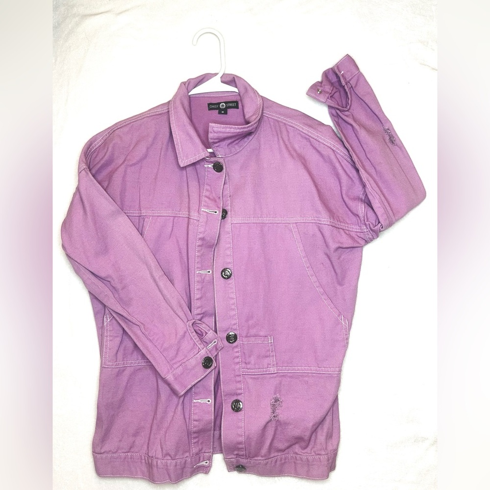 UO URBAN DAISY STREET Distressed Purple Denim Jean Jacket, Women’s Size 8